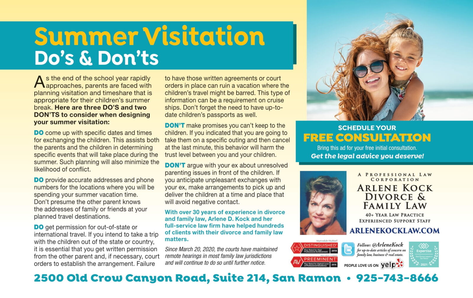 Summer Visitation Do’s & Don’ts | Arlene D. Kock, APLC